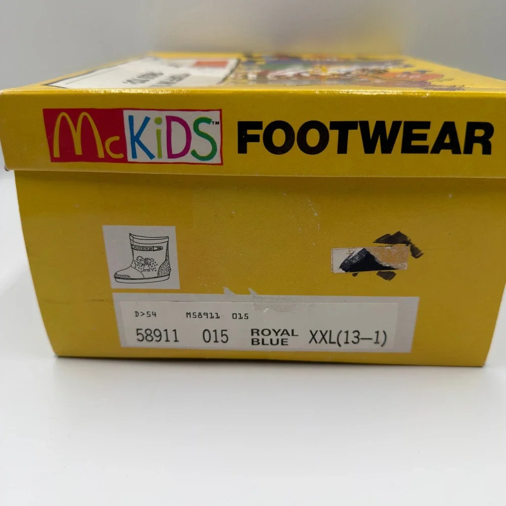 Vintage 1987 McKids McDonalds Grimace Rain Boots Blue Sears Box Size 13-1 58911